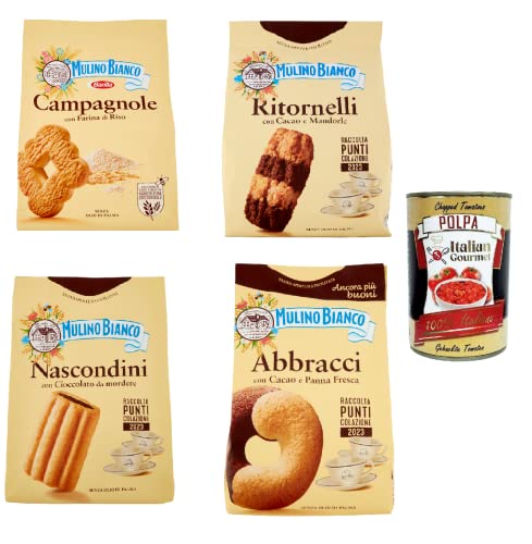 Testpaket Mulino Bianco Campagnole Ritornelli Abbracci Nascondini Shortbread-Kekse mit Reismehl 3x 700g 1x 600g + Italian gourmet polpa 400g von Italian Gourmet E.R.