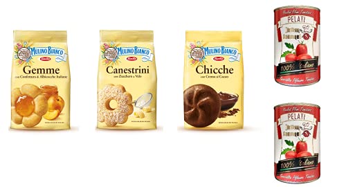 Testpaket Mulino Bianco Canestrini-Gemme-Chicche Kekse biscuits 3x200g neue Güte + Italian Gourmet 100% italienische geschälte Tomaten dosen 2x 400g von Italian Gourmet E.R.