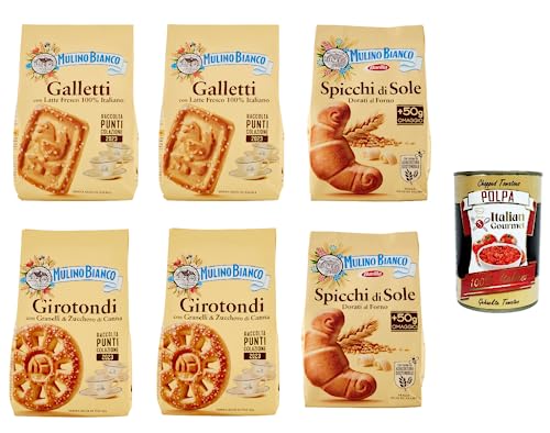 Testpaket Mulino Bianco Galletti Spicchi di sole Girotondi Kekse mit 100 % italienischer Frischmilch 6x 350 g Biscuits cookie + Italian gourmet polpa 400g von Italian Gourmet E.R.