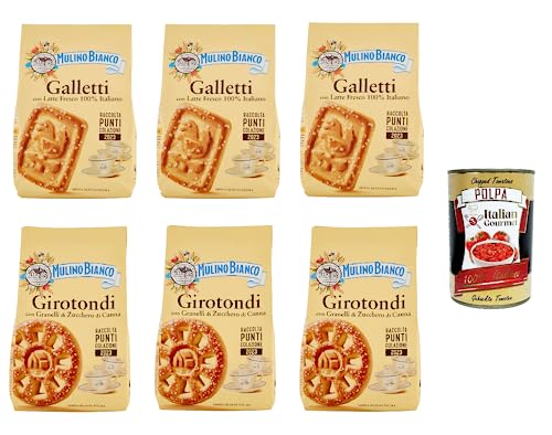 Testpaket Mulino Bianco Galletti und Girotondi Kekse mit 100 % italienischer Frischmilch 6x 350 g Biscuits cookie + Italian gourmet polpa 400g von Italian Gourmet E.R.