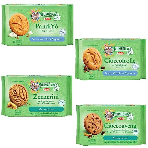 Testpaket Mulino Bianco Kekse ohne Zuckerzusatz mit Joghurt und Müsli cookies biscuits 4x 200g + Italian gourmet polpa 400g von Italian Gourmet E.R.