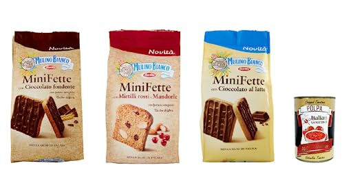 Testpaket Mulino Bianco Zwieback Mini Fette con Cioccolato al latte, fondente e mirtilli rossi + Italian gourmet polpa 400g von Italian Gourmet E.R.