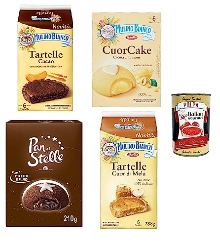 Testpaket Mulino Bianco kekse Cuorcake Mooncake Tartelle di mele e cacao 4 Stücke kuchen biscuits + Italian gourmet polpa 400g von Italian Gourmet E.R.