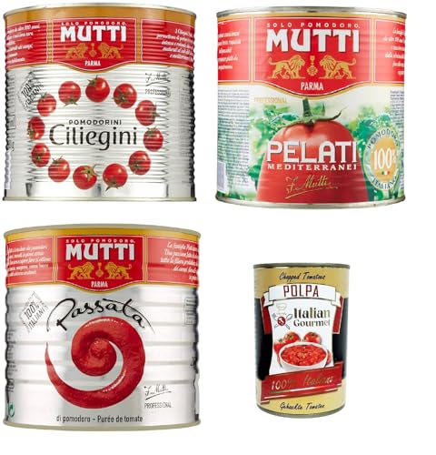 Testpaket Mutti Passata, pelati e Pomodorini ciliegini Kirschtomaten, 3x 2.5 kg + Italian gourmet polpa 400g Testpaket Mutti Passata, pelati e Pomodorini ciliegini Kirschtomaten, 3x 2.5 kg + Italian gourmet polpa 400g von Italian Gourmet E.R.
