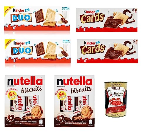 Testpaket Nutella Biscuits Ferrero Special Kinder Duo Kinder cards Keks mit Milch und weißer Schokolade überzogen 150 g + Italian gourmet polpa 400g von Italian Gourmet E.R.