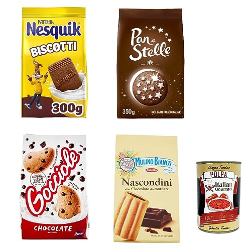 Testpaket Pan di stelle Gocciole Nesquik Nascondini Kekse Italian biscuits Kekse + Italian Gourmet polpa 400g von Italian Gourmet E.R.