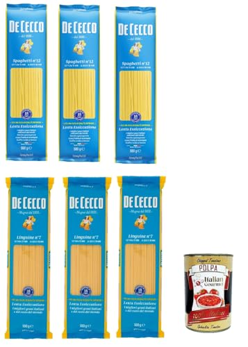 Testpaket Pasta De Cecco 100% Italienisch 3x Spaghetti n. 12 + 3x Linguine n. 7 Nudeln 500g + Italian Gourmet Polpa 400g von Italian Gourmet E.R.