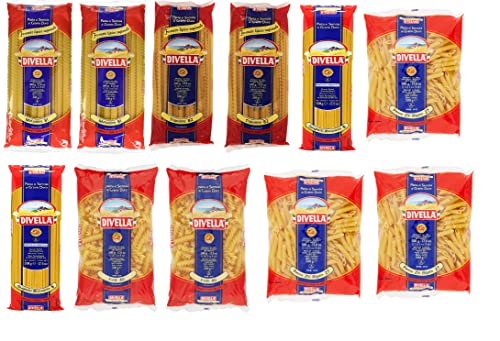 Testpaket Pasta Divella 100% Italienisch Mafaldine Spaghetti penne fusilli tripoline 11x 500 gr von Italian Gourmet E.R.