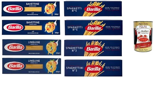 Testpaket Pasta Lange Barilla, Spahetti, Spaghettini, Linguine, Bavettine nudeln, 8x 500g + Italian Gourmet polpa 400g von Italian Gourmet E.R.