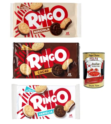 Testpaket Pavesi Ringo Nocciola Haselnuss Kakao Vanille Kekse Biscuits Cookies 3x 330g Familienpaket + Italian gourmet polpa 400g von Italian Gourmet E.R.