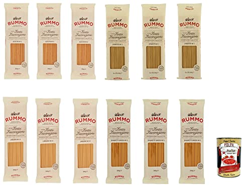 Testpaket Rummo Bucatini Spaghetti Linguine Hartweizengrieß Pasta Italienische Nudeln 12x 500g Packung + Italian Gourmet Polpa di Pomodoro 400g Dose von Italian Gourmet E.R.