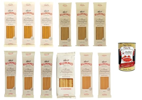 Testpaket Rummo Spaghettini Spaghetti Linguine Mafaldine Hartweizengrieß Pasta Italienische Nudeln 12x 500g Packung + Italian Gourmet Polpa di Pomodoro 400g Dose von Italian Gourmet E.R.