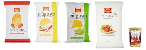 Testpaket San Carlo Più Gusto Patatine, Paprika + Limette und rosa Pfeffer + Kirschtomaten - Kartoffelchips Chips, 3x150g + Rustica 1x300g Beutel + Italian Gourmet polpa 400g Testpaket San Carlo Più Gusto Patatine, Paprika + Limette und rosa Pfeffer + Kirschtomaten - Kartoffelchips Chips, 3x150g + Rustica 1x300g Beutel + Italian Gourmet polpa 400g von Italian Gourmet E.R.
