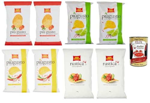 Testpaket San Carlo Più Gusto Patatine, Paprika + Limette und rosa Pfeffer + Kirschtomaten - Kartoffelchips Chips, 6x 150g + Rustica 2x 300g Beutel + Italian Gourmet polpa 400g Testpaket San Carlo Più Gusto Patatine, Paprika + Limette und rosa Pfeffer + Kirschtomaten - Kartoffelchips Chips, 6x 150g + Rustica 2x 300g Beutel + Italian Gourmet polpa 400g von Italian Gourmet E.R.