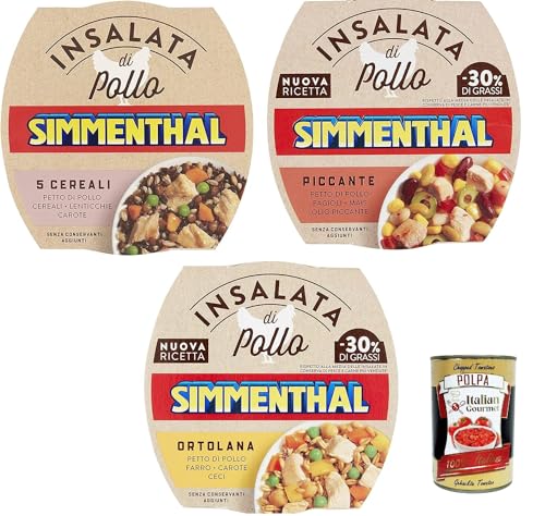 Testpaket Simmenthal Insalata Di Pollo 5 Cereali, Piccante, Ortolana Hühnersalat 3x 160g + Italian Gourmet polpa 400g von Italian Gourmet E.R.