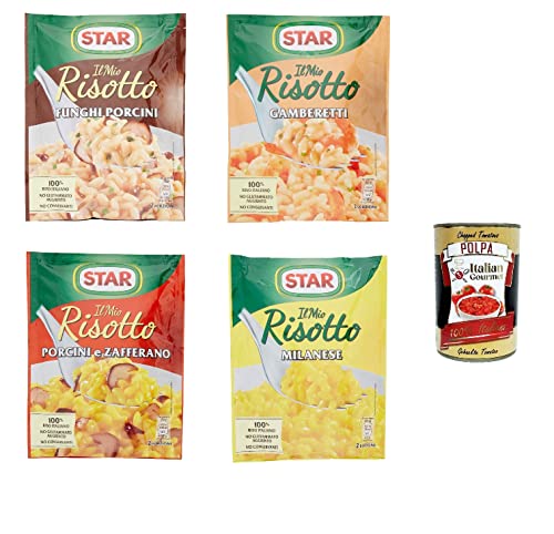 Testpaket Star Risotto cremoso Funghi Porcini Milanese Gamberetti cremiges Reis 4x 175g 100% italienisch Fertiggerichte von Italian Gourmet E.R.