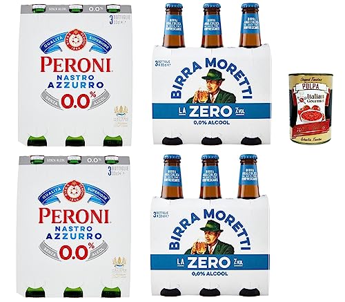 Testpalet BIRRA Peroni Nastro azzurro zero und Moretti zero alkoholfrei Flaschen Bier 0% Alk. 12x 0,33l Flasche + Italian Gourmet polpa 400g von Italian Gourmet E.R.