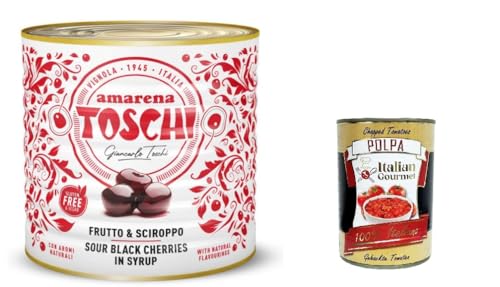 Toschi Amarena kandierte Bonbons in Sirup (50% Frucht und 50% Sirup) zum Dekorieren von Eis und Desserts 2,75kg + Italian Gourmet polpa 400g von Italian Gourmet E.R.