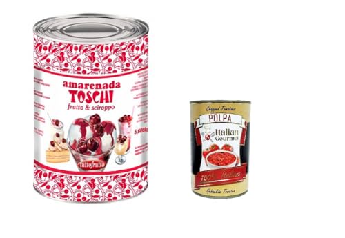 Toschi Amarena kandierte Bonbons in Sirup (50% Frucht und 50% Sirup) zum Dekorieren von Eis und Desserts 3,2kg + Italian Gourmet polpa 400g von Italian Gourmet E.R.