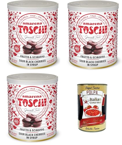 Toschi Amarena kandierte Bonbons in Sirup (50% Frucht und 50% Sirup) zum Dekorieren von Eis und Desserts 3x1 kg + Italian Gourmet polpa 400g von Italian Gourmet E.R.