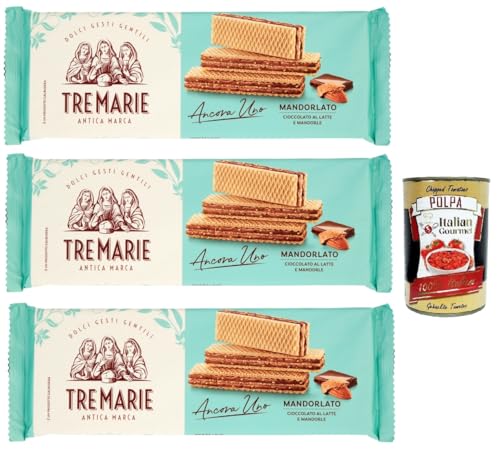 Tre Marie Ancora Uno Wafer Mandorlato Waffeln gefüllt mit Milchschokolade Creme und gehackten Mandeln 3x 140g + Italian gourmet polpa 400g Tre Marie Ancora Uno Wafer Mandorlato Waffeln gefüllt mit Milchschokolade Creme und gehackten Mandeln 3x 140g + Italian gourmet polpa 400g von Italian Gourmet E.R.