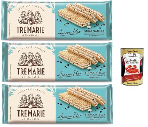 Tre Marie Ancora Uno Wafer Stracciatella Waffeln gefüllt mit Milchschokolade Creme und Schokoladenstücke 3x 140g + Italian Gourmet polpa 400g Tre Marie Ancora Uno Wafer Stracciatella Waffeln gefüllt mit Milchschokolade Creme und Schokoladenstücke 3x 140g + Italian Gourmet polpa 400g von Italian Gourmet E.R.