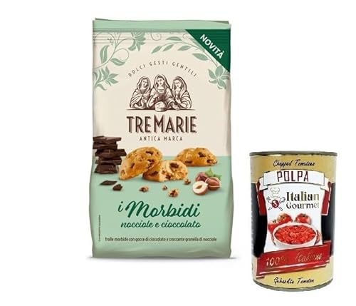 Tre Marie Biscotti i Morbidi Nocciole e Cioccolato,Kekse mit Schokoladentropfen und knackigen Haselnusskörnern 300g + Italian Gourmet Polpa di Pomodoro 400g Dose von Italian Gourmet E.R.