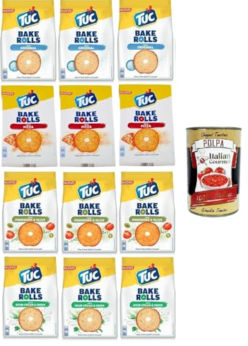 Tuc Bake Rolls, Chips di Pane Sottile e Croccante Testpaket, Im Ofen gebackene, dünne und knusprige Brotchips 12x 150 g Tuc Bake Rolls, Chips di Pane Sottile e Croccante Testpaket, Im Ofen gebackene, dünne und knusprige Brotchips 12x 150 g von Italian Gourmet E.R.