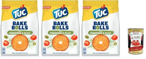 Tuc Bake Rolls, Chips di Pane Sottile e Croccante gusto Pomodoro e Olive, Im Ofen gebackene, dünne und knusprige Tomate und Oliven Brotchips 3x 150 g + Italian Gourmet polpa 400g Tuc Bake Rolls, Chips di Pane Sottile e Croccante gusto Pomodoro e Olive, Im Ofen gebackene, dünne und knusprige Tomate und Oliven Brotchips 3x 150 g + Italian Gourmet polpa 400g von Italian Gourmet E.R.