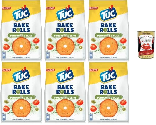 Tuc Bake Rolls, Chips di Pane Sottile e Croccante gusto Pomodoro e Olive, Im Ofen gebackene, dünne und knusprige Tomate und Oliven Brotchips 6x 150 g + Italian Gourmet polpa 400g Tuc Bake Rolls, Chips di Pane Sottile e Croccante gusto Pomodoro e Olive, Im Ofen gebackene, dünne und knusprige Tomate und Oliven Brotchips 6x 150 g + Italian Gourmet polpa 400g von Italian Gourmet E.R.