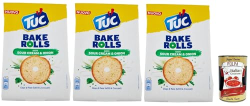 Tuc Bake Rolls, Chips di Pane Sottile e Croccante gusto Sour Cream & Onion, Im Ofen gebackene, dünne und knusprige Sauerrahm und Zwiebel Brotchips 3x 150 g + Italian Gourmet polpa 400g Tuc Bake Rolls, Chips di Pane Sottile e Croccante gusto Sour Cream & Onion, Im Ofen gebackene, dünne und knusprige Sauerrahm und Zwiebel Brotchips 3x 150 g + Italian Gourmet polpa 400g von Italian Gourmet E.R.