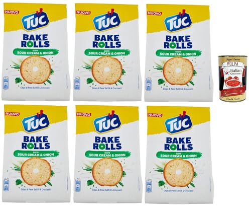 Tuc Bake Rolls, Chips di Pane Sottile e Croccante gusto Sour Cream & Onion, Im Ofen gebackene, dünne und knusprige Sauerrahm und Zwiebel Brotchips 6x 150 g + Italian Gourmet polpa 400g Tuc Bake Rolls, Chips di Pane Sottile e Croccante gusto Sour Cream & Onion, Im Ofen gebackene, dünne und knusprige Sauerrahm und Zwiebel Brotchips 6x 150 g + Italian Gourmet polpa 400g von Italian Gourmet E.R.