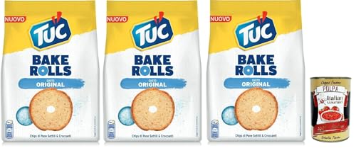 Tuc Bake Rolls, Chips di Pane Sottile e Croccante gusto sale, Im Ofen gebackene, dünne und knusprige Brotchips 3x 150 g + Italian Gourmet polpa 400g Tuc Bake Rolls, Chips di Pane Sottile e Croccante gusto sale, Im Ofen gebackene, dünne und knusprige Brotchips 3x 150 g + Italian Gourmet polpa 400g von Italian Gourmet E.R.