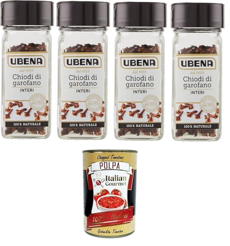 UBENA, Chiodi di Garofano Interi,Ganze Gewürznelken, Ideal zum Aromatisieren von Cremes, Fleischgerichten und Aufgüssen, 4x25-g-Glasformat + Italian Gourmet polpa 400g UBENA, Chiodi di Garofano Interi,Ganze Gewürznelken, Ideal zum Aromatisieren von Cremes, Fleischgerichten und Aufgüssen, 4x25-g-Glasformat + Italian Gourmet polpa 400g von Italian Gourmet E.R.