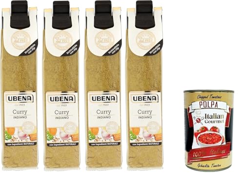 UBENA, Curry Indiano,Indisches Curry, Gewürzmischung für Reisgerichte, Kokosmilch, Fisch, Fleisch und Hülsenfrüchte, 4x24g Beutel im Clipformat + Italian Gourmet polpa 400g UBENA, Curry Indiano,Indisches Curry, Gewürzmischung für Reisgerichte, Kokosmilch, Fisch, Fleisch und Hülsenfrüchte, 4x24g Beutel im Clipformat + Italian Gourmet polpa 400g von Italian Gourmet E.R.