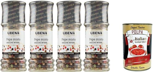 UBENA, Gemischte Pfefferbeeren, Ideal zum Würzen von Suppen und Braten, Obst und Desserts, 4x42 gr Mahlkappenformat, + Italian Gourmet polpa 400g UBENA, Gemischte Pfefferbeeren, Ideal zum Würzen von Suppen und Braten, Obst und Desserts, 4x42 gr Mahlkappenformat, + Italian Gourmet polpa 400g von Italian Gourmet E.R.