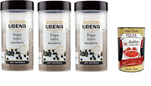 UBENA, Pepe Nero Macinato Gemahlener Schwarzer Pfeffer, Geeignet für süße und herzhafte Gerichte, Kalte und Warme Zubereitungen, 3x95gr+ Italian Gourmet polpa 400g UBENA, Pepe Nero Macinato Gemahlener Schwarzer Pfeffer, Geeignet für süße und herzhafte Gerichte, Kalte und Warme Zubereitungen, 3x95gr+ Italian Gourmet polpa 400g von Italian Gourmet E.R.