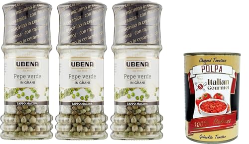 UBENA, Pepe Verde in Grani, Grüne Pfefferkörner, Ideal zum Würzen von Cremes und Gerichten auf Fleisch- und Gemüsebasis, 3x12-g-Mahlkappenformat, + Italian Gourmet polpa 400g UBENA, Pepe Verde in Grani, Grüne Pfefferkörner, Ideal zum Würzen von Cremes und Gerichten auf Fleisch- und Gemüsebasis, 3x12-g-Mahlkappenformat, + Italian Gourmet polpa 400g von Italian Gourmet E.R.