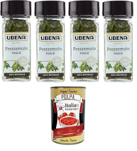 UBENA, Prezzemolo in Foglie, Petersilienblätter, ideal zum Würzen von Salaten, kalten Gerichten und delikaten Saucen, 4x 7-g-Glasformat+ Italian Gourmet polpa 400g UBENA, Prezzemolo in Foglie, Petersilienblätter, ideal zum Würzen von Salaten, kalten Gerichten und delikaten Saucen, 4x 7-g-Glasformat+ Italian Gourmet polpa 400g von Italian Gourmet E.R.