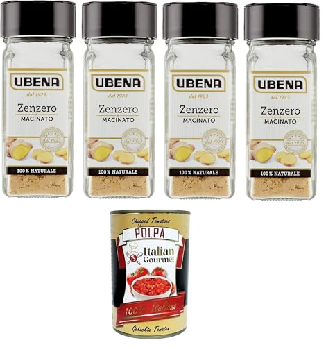 UBENA, Zenzero Macinato,gemahlener Ingwer, angenehm würzig, ideal zum Würzen von Salaten, Aufgüssen, Saucen und exotischen Gerichten, 4x 25-g-Glasformat+ Italian Gourmet polpa 400g UBENA, Zenzero Macinato,gemahlener Ingwer, angenehm würzig, ideal zum Würzen von Salaten, Aufgüssen, Saucen und exotischen Gerichten, 4x 25-g-Glasformat+ Italian Gourmet polpa 400g von Italian Gourmet E.R.