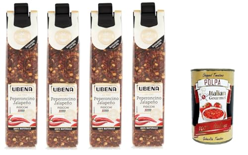 UBENA Peperoncino Jalapeño In Fiocchi, Jalapeño-Chili-Flocken, intensive Schärfe, ideal für exotische Gerichte, Gyros und Chili con Carne, Clip-Beutel-Format 4x25 gr+ Italian Gourmet polpa 400g UBENA Peperoncino Jalapeño In Fiocchi, Jalapeño-Chili-Flocken, intensive Schärfe, ideal für exotische Gerichte, Gyros und Chili con Carne, Clip-Beutel-Format 4x25 gr+ Italian Gourmet polpa 400g von Italian Gourmet E.R.