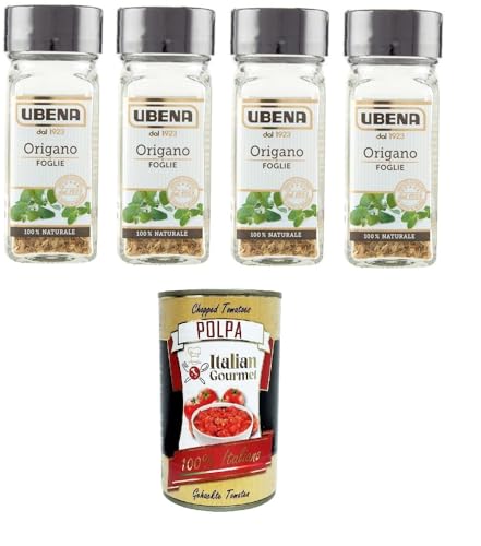 Ubena Origano in Foglie Oreganoblätter, 100% natürlich, 4x 8gr Vase aus Glas + Italian Gourmet polpa 400g Ubena Origano in Foglie Oreganoblätter, 100% natürlich, 4x 8gr Vase aus Glas + Italian Gourmet polpa 400g von Italian Gourmet E.R.