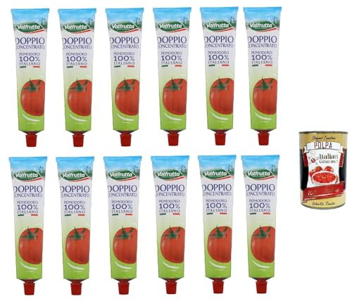 Valfrutta Doppio Concentrato Di Pomodoro, Doppeltes Tomatenkonzentrat,100% Italienische Tomaten, 12x 130g Tube + Italian Gourmet polpa 400g von Italian Gourmet E.R.