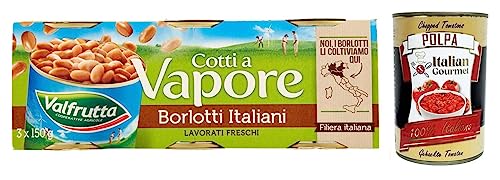 Valfrutta Fagioli Borlotti,Italienische Borlotti-Bohnen,Hülsenfrucht Gemüse Gekochte Bohnen,Dose 3x150g + Italian Gourmet Polpa di Pomodoro 400g Dose von Italian Gourmet E.R.