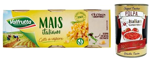 Valfrutta Mais Dolce Italiano,Weicher und Natürlich süßer Italienischer Gedämpfter Mais,Dosen 3x160g + Italian Gourmet Polpa di Pomodoro 400g Dose Valfrutta Mais Dolce Italiano,Weicher und Natürlich süßer Italienischer Gedämpfter Mais,Dosen 3x160g + Italian Gourmet Polpa di Pomodoro 400g Dose von Italian Gourmet E.R.