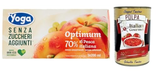 Yoga Succhi di Frutta Optimum Pesca,Pfirsich Fruchtsäfte,Ohne Zuckerzusatz, Alkoholfreies Erfrischungsgetränk 3x200ml + Italian Gourmet Polpa di Pomodoro 400g Dose von Italian Gourmet E.R.