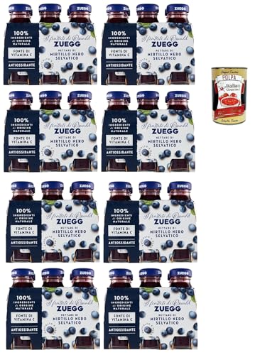 Zuegg Nettare di Mirtillo Nero, Heidelbeer-Nektar, Heidelbeersaft, Erfrischendes alkoholfreies Getränk, 48x 125ml Einweg-Glasflasche + Italian Gourmet polpa 400g von Italian Gourmet E.R.