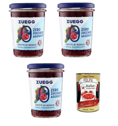 Zuegg Zero Frutti di bosco, Beeren Marmelade Jam Ohne Zuckerzusatz, Frei von Konservierungsstoffen 3x 220g Glas + Italian Gourmet Polpa di Pomodoro 400g Dose Zuegg Zero Frutti di bosco, Beeren Marmelade Jam Ohne Zuckerzusatz, Frei von Konservierungsstoffen 3x 220g Glas + Italian Gourmet Polpa di Pomodoro 400g Dose von Italian Gourmet E.R.