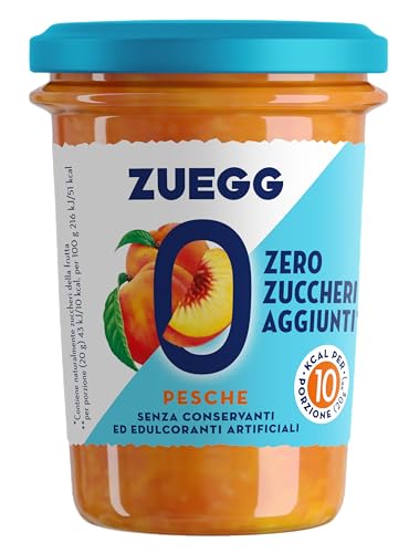 Zuegg Zero Pesche Pfirsiche Marmelade Jam Ohne Zuckerzusatz,Frei von Konservierungsstoffen 220g Glas + Italian Gourmet Polpa di Pomodoro 400g Dose von Zuegg