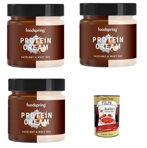 foodspring Protein Cream Duo, 3 x 200 g, Hazelnut & Creamy Milk, 2x More Flavour with 85% Less Sugar + Italian Gourmet Polpa di Pomodoro 400g Dose von Italian Gourmet E.R.